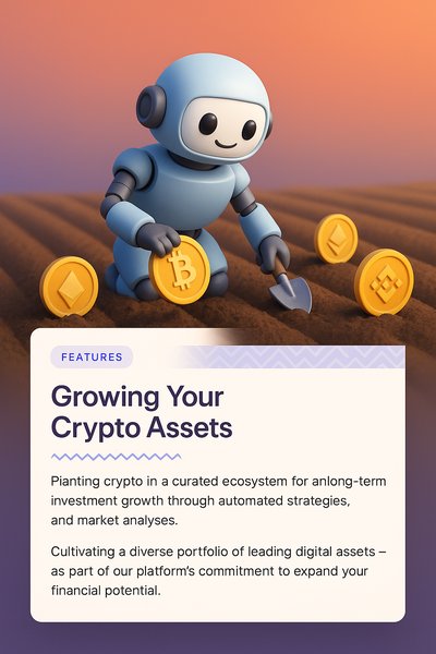 Robot Planting Crypto Coins in a Futuristic Field