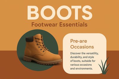 Stylish Boot Design with Earthy Tones and Informative Text