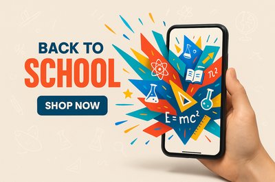Vibrant Back-to-School Advertisement with Geometric Shapes