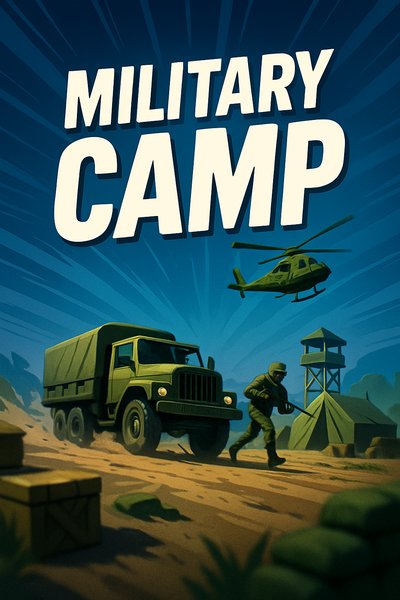 Dynamic Military Camp Illustration with Action Elements