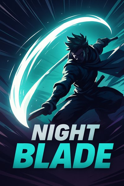 Dynamic Night Blade Illustration with Bold Typography