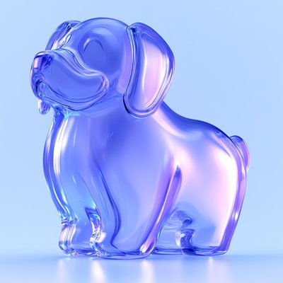 Stylized 3D Glass Dog Figurine in Pastel Colors