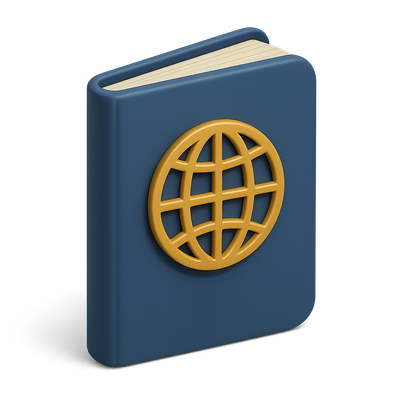 Stylized 3D Passport Icon with Globe Design