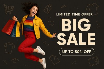 Joyful Shopping Leap: Dynamic Sale Advertisement