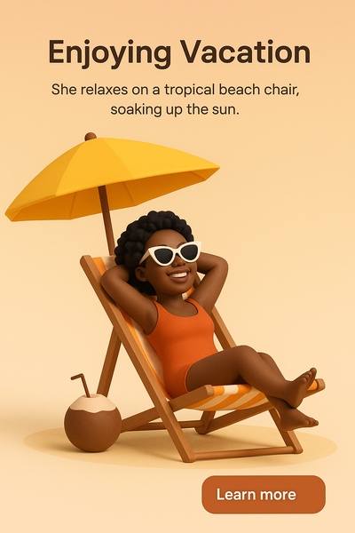Joyful Woman Relaxing on Tropical Beach Chair