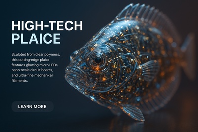 Hyperrealistic Plaice with Glowing Micro-LEDs and Metallic Finish