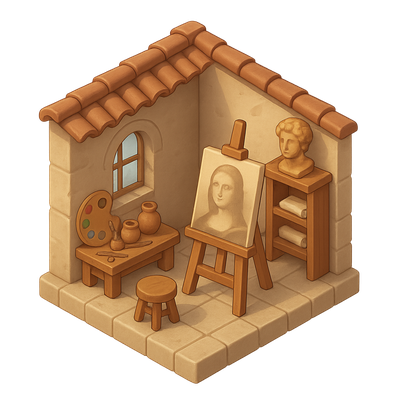 Charming Renaissance Art Studio Icon in 3D Style