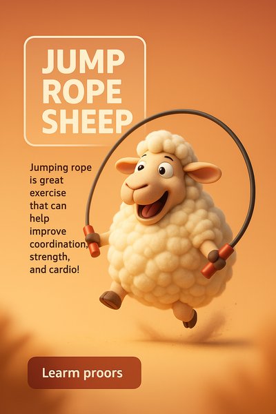 Playful cartoon sheep promoting jump rope exercise