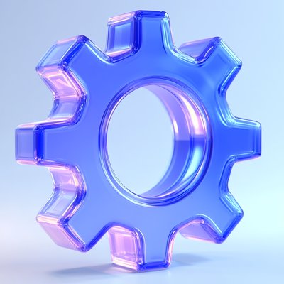 Stylized 3D Transparent Gear Icon with Gradient Colors