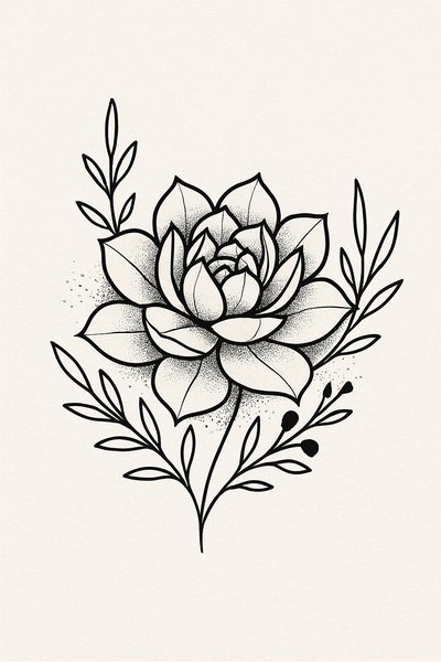Elegant Black and White Succulent Illustration for Design Projects