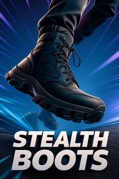 Dynamic Stealth Boots Illustration with Bold Text
