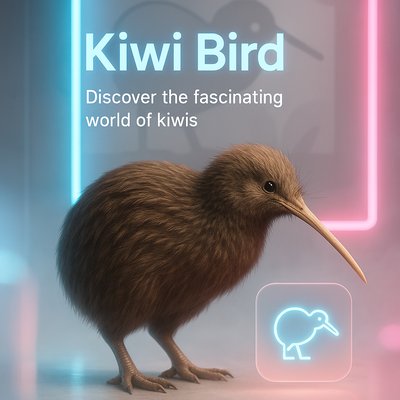 3D Illustration of a Kiwi Bird with Neon Accents