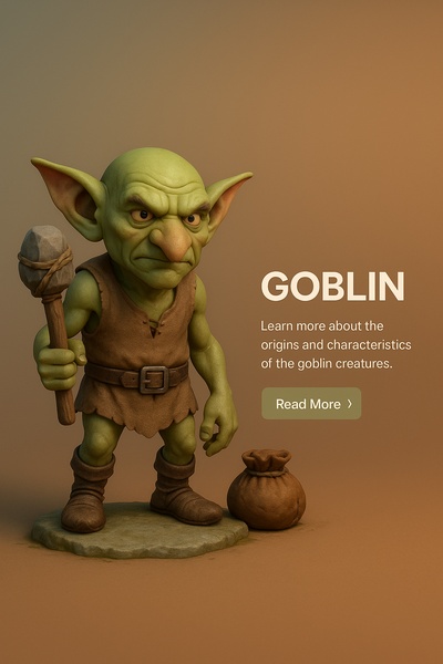 Realistic 3D Goblin Illustration with Text Elements