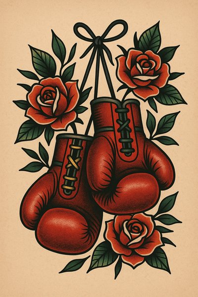Vintage boxing gloves and roses illustration