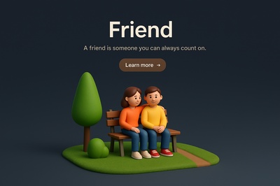 Charming 3D Scene of Friendship with Engaging Text Elements