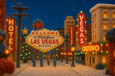 Whimsical Yarn Cityscape of Downtown Las Vegas