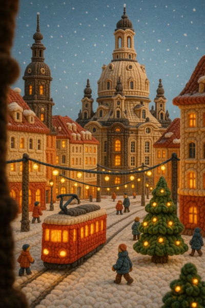 Knitted Dresden City Centre in Winter Wonderland