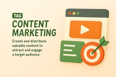 Creative Content Marketing Visual with Play Button and Target Icon