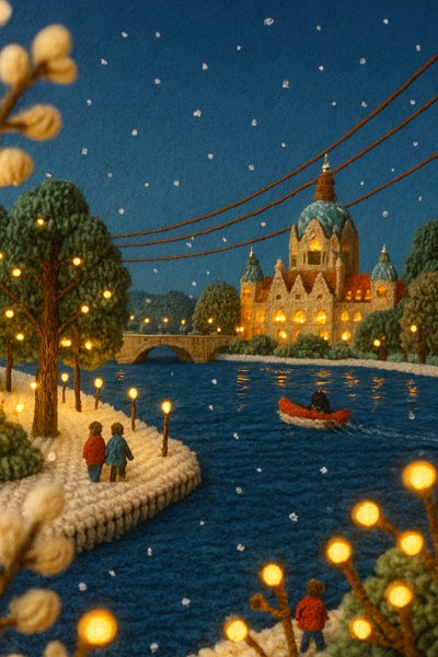 Winter Wonderland at Maschsee, Hannover in 3D Wool Art