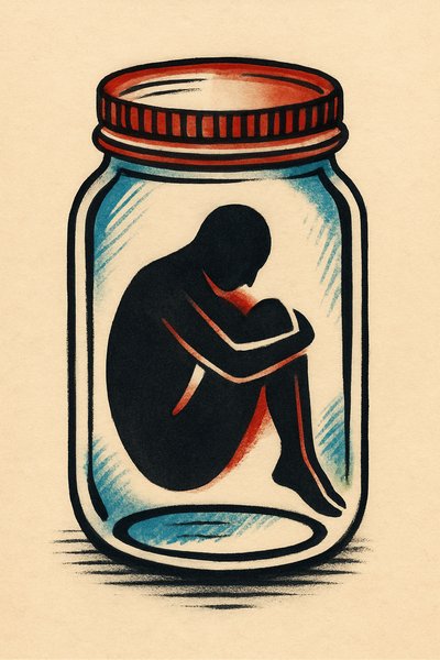 Silhouette Trapped in a Jar - Classic Tattoo Design
