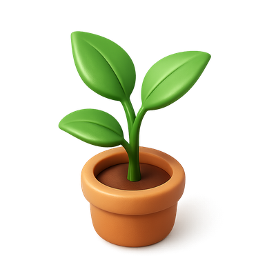 Stylish 3D Plant Icon with Leaves in a Pot