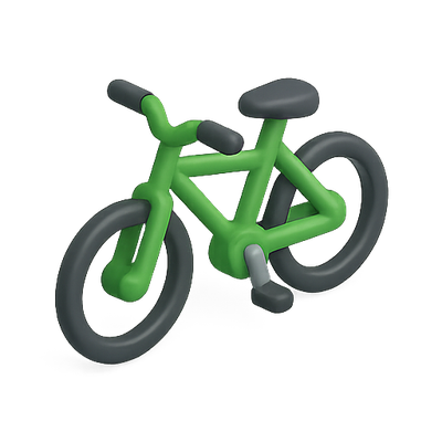 3D Cartoon Style Green Bicycle Illustration