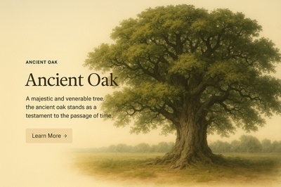 Majestic Ancient Oak Tree Illustration with Text Elements