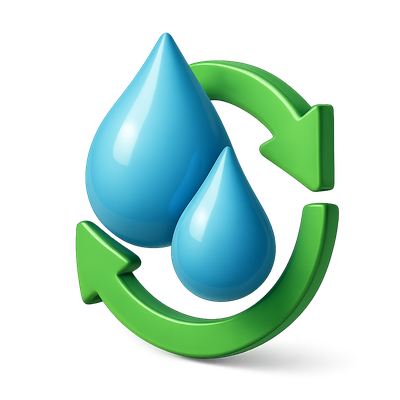 3D Water Droplets with Recycling Arrow Icon