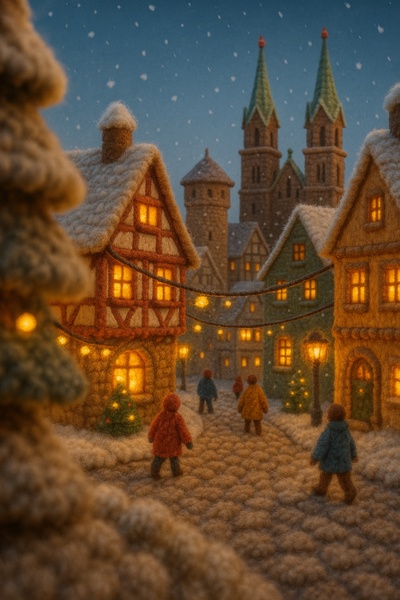 Knitted Nuremberg Christmas Scene in 3D