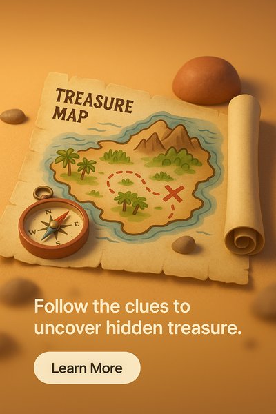 Detailed 3D Illustration of a Treasure Map with Compass and Clues