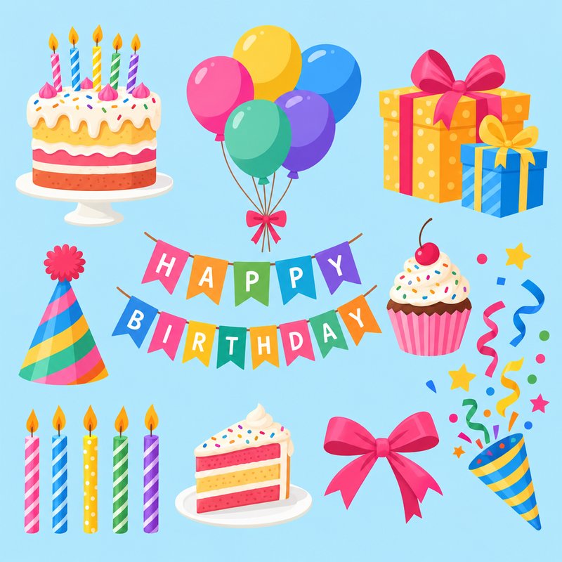 Bright birthday party illustrations