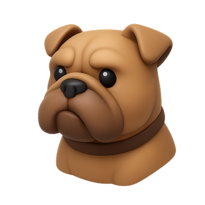 Stylized 3D Bulldog Icon with Isometric Design