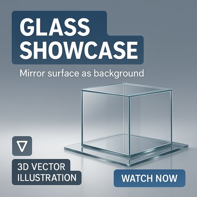 Elegant Glass Showcase with Mirror Background and 3D Vector Style