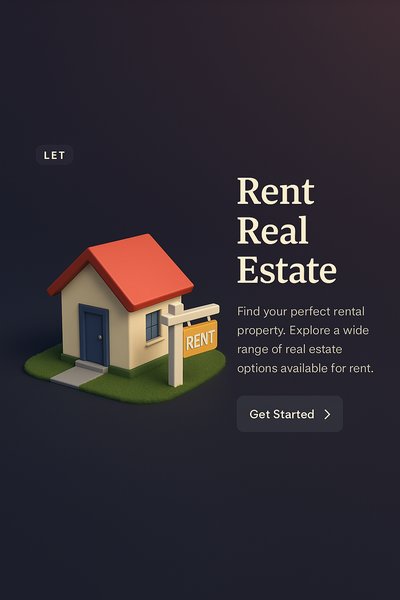 Stylized 3D Real Estate Rental Scene with Text