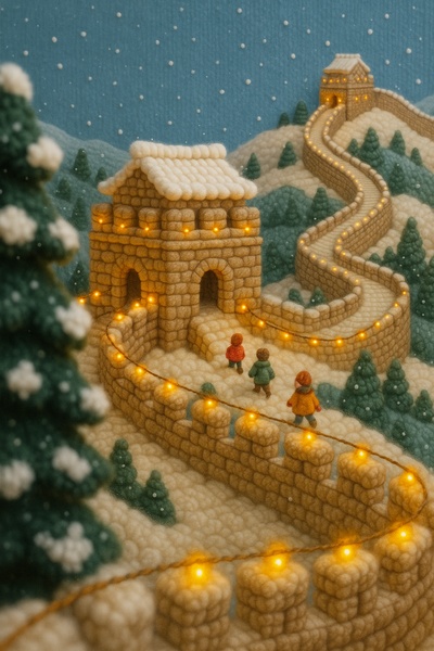 Whimsical Yarn Representation of the Great Wall of China