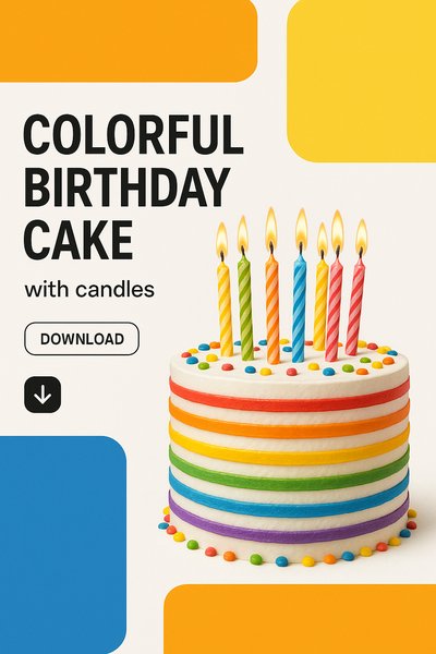 Vibrant Modern Birthday Cake with Candles on White Background