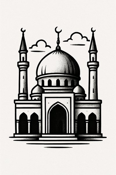 Stylized Illustration of a Mosque with Minarets