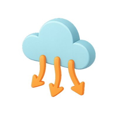 3D Cloud Icon with Downward Arrows
