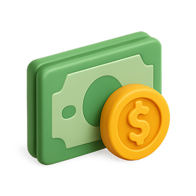 3D Render of Money and Coin Icon for Financial Themes