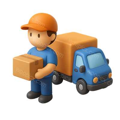 3D Delivery Truck Icon with Character in Isometric View