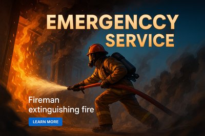 Firefighter in Action Extinguishing Flames - Emergency Service Graphic