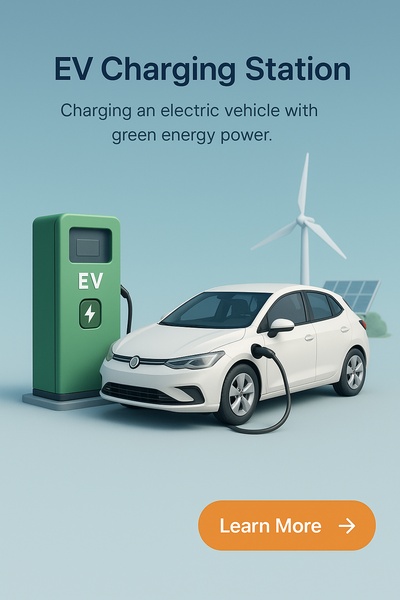 Detailed 3D Illustration of EV Charging Station with Green Energy Elements