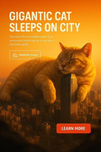 Whimsical Image of Giant Cat Napping Over Cityscape
