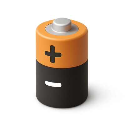3D Battery Icon with Positive and Negative Signs