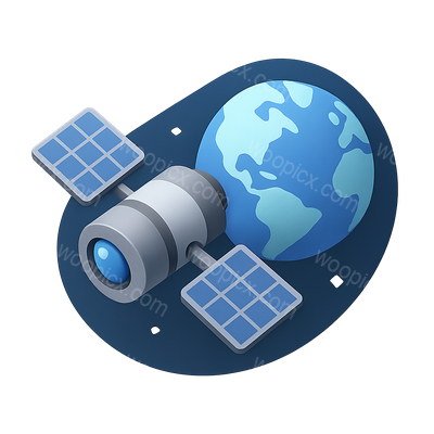 3D Satellite Orbiting Earth Icon in Isometric View