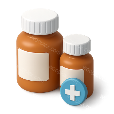 Stylized 3D Medication Bottles with Isometric View