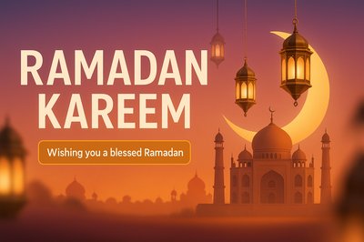 Ramadan Greeting Card with Lanterns and Mosque