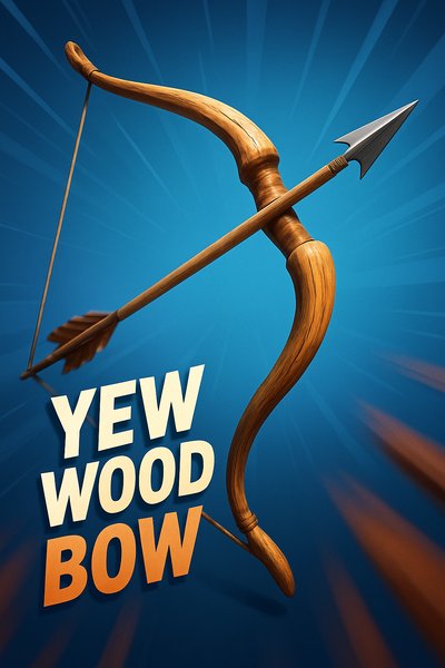 Dynamic Yew Wood Bow Illustration with Bold Typography