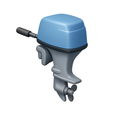 Stylized 3D Outboard Motor Icon with Isometric View