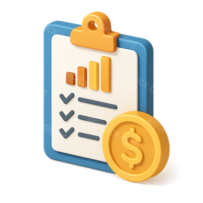 Stylish 3D Budget Icon with Financial Elements